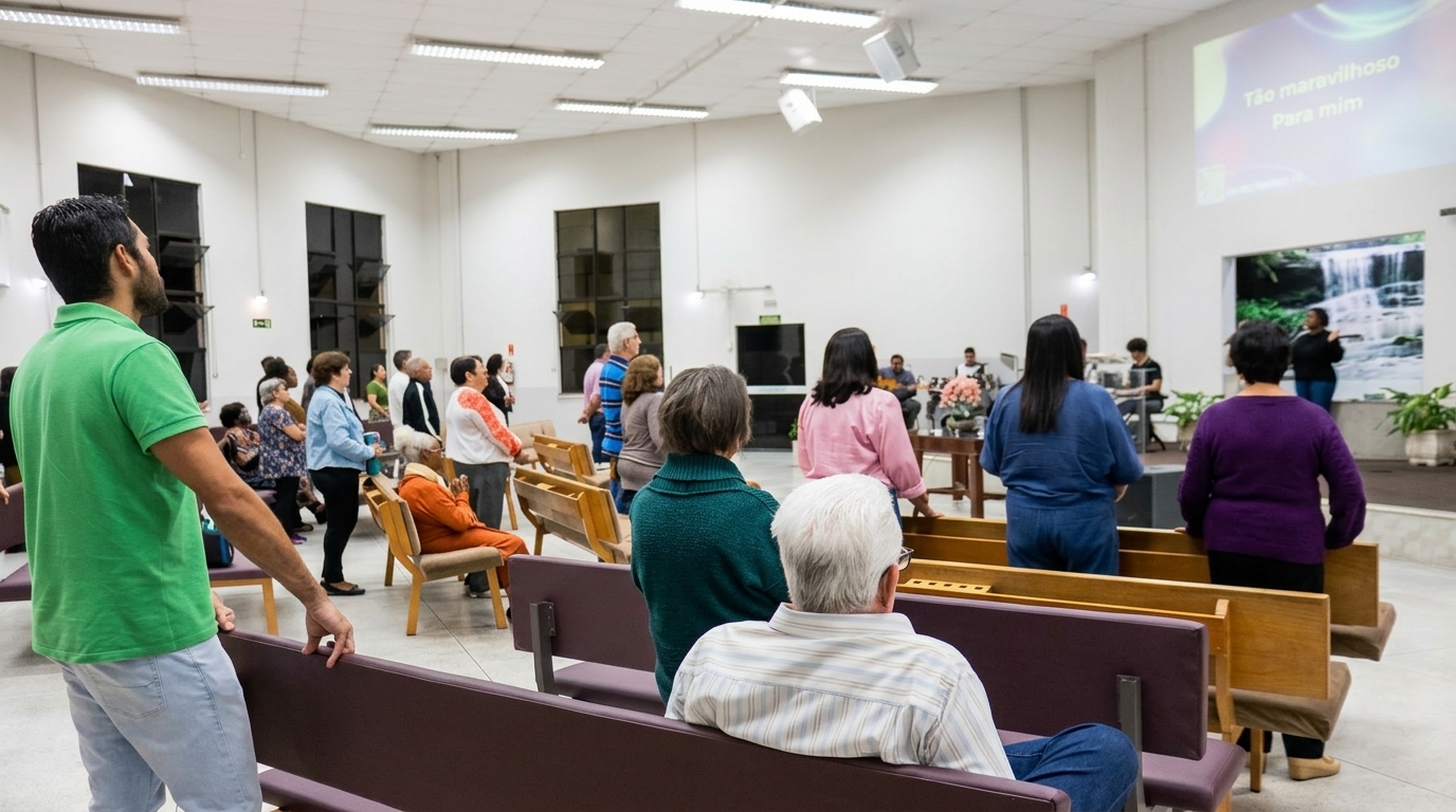 Interior da IBBG durante o culto